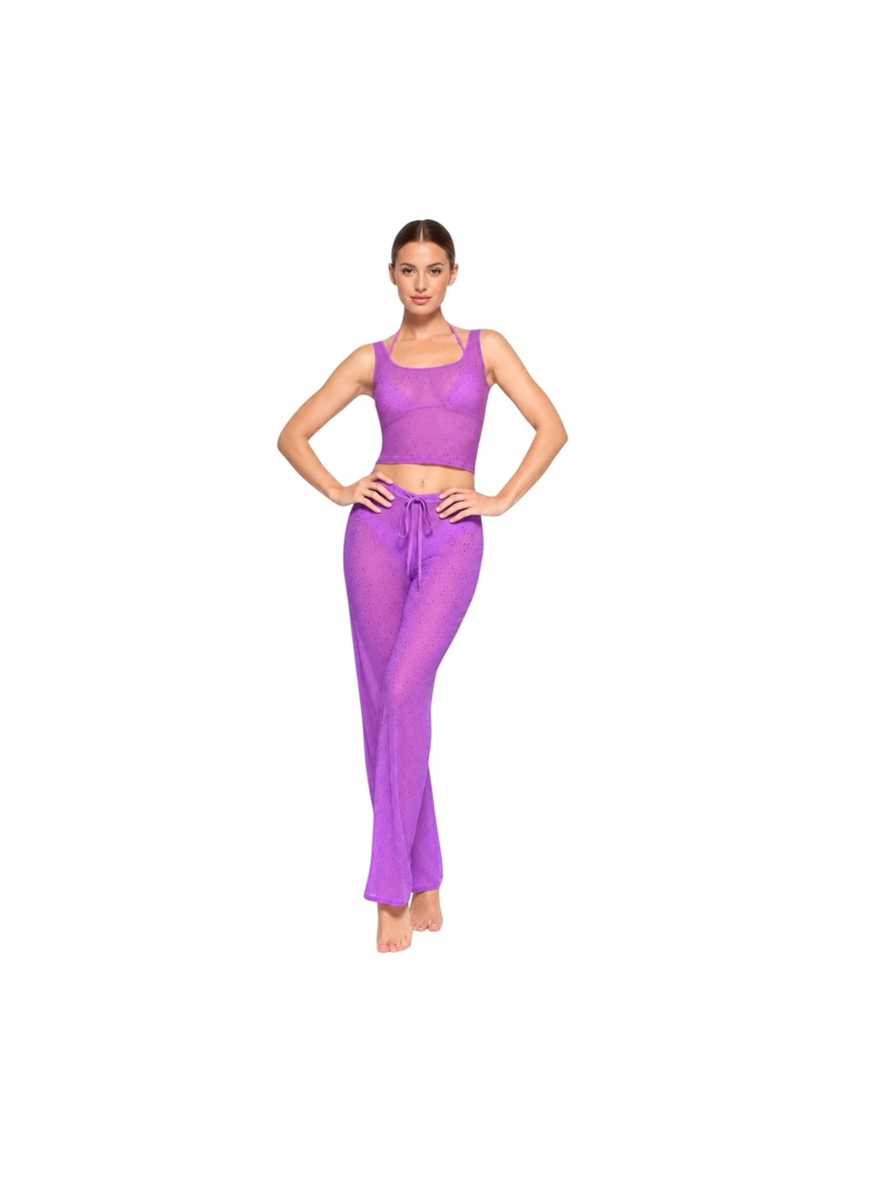 SKIMS Rhinestone Mesh Swim Cover Up Set Violet XS Top XXS Pants Y2K